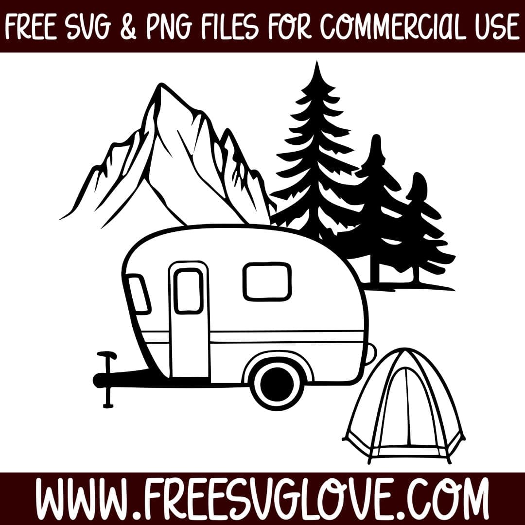 camper with trees svg cut file for cricut