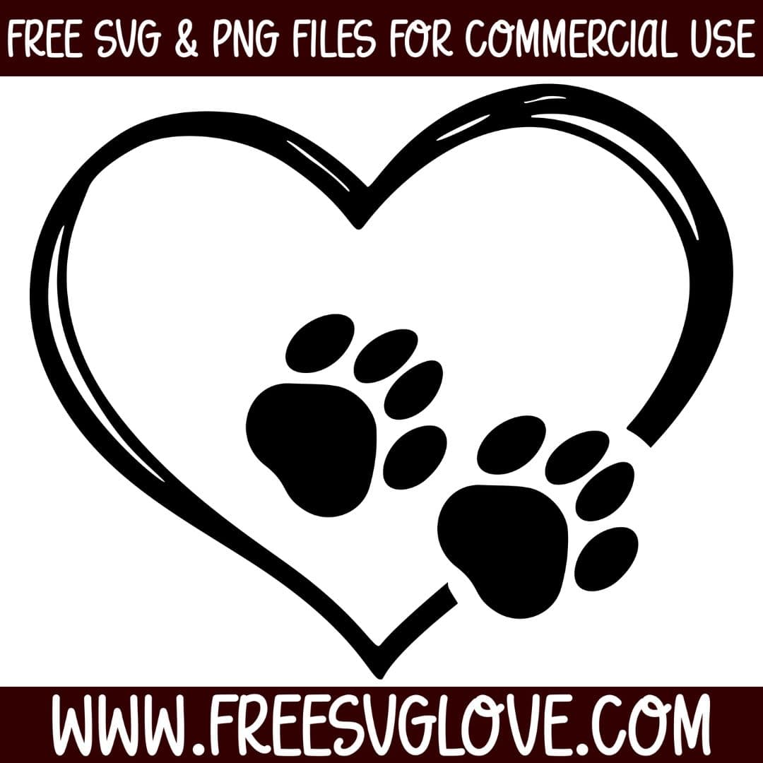 Dog Paw Prints With Heart SVG Cut File For Cricut