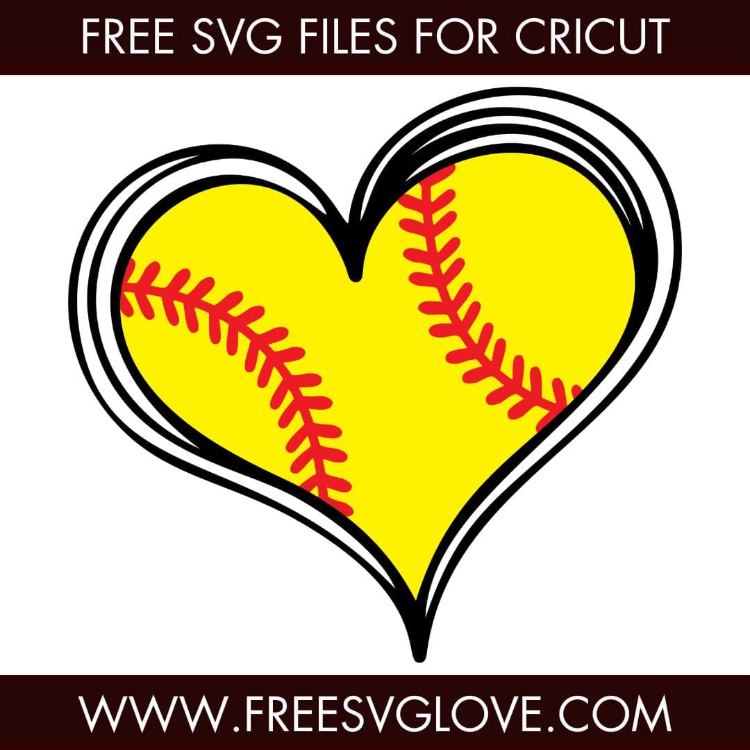 Doodle Softball Heart SVG Cut File For Cricut