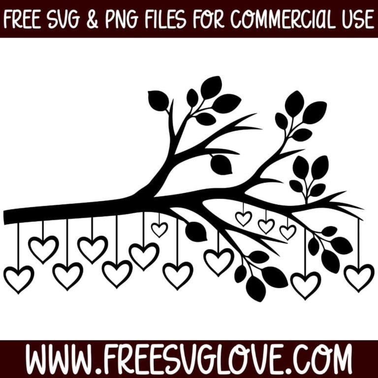 Family Tree Branch With 14 Hearts SVG File For Cricut - Free SVG Love