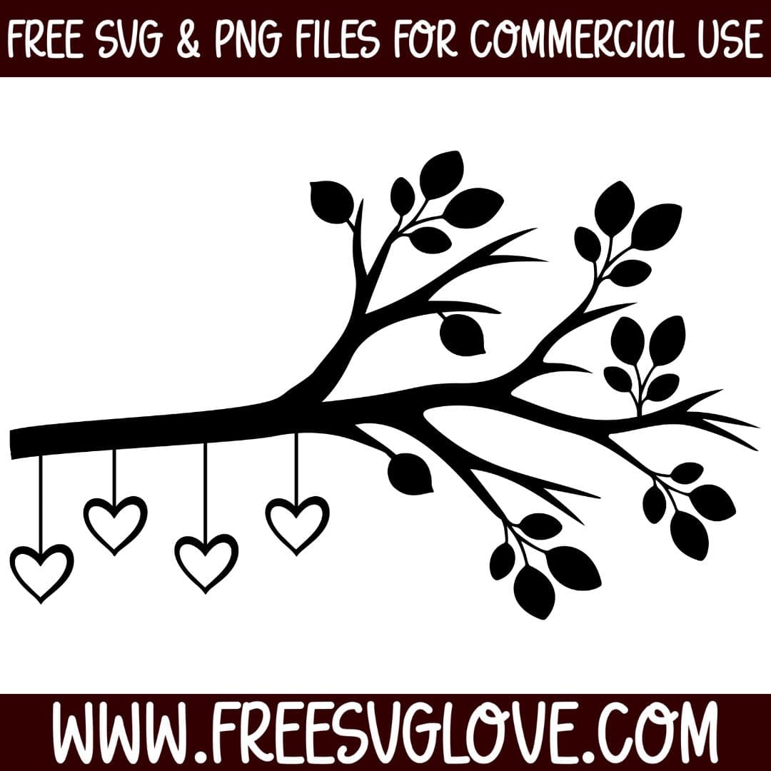 Family Tree Branch With 4 Hearts SVG Cut File For Cricut
