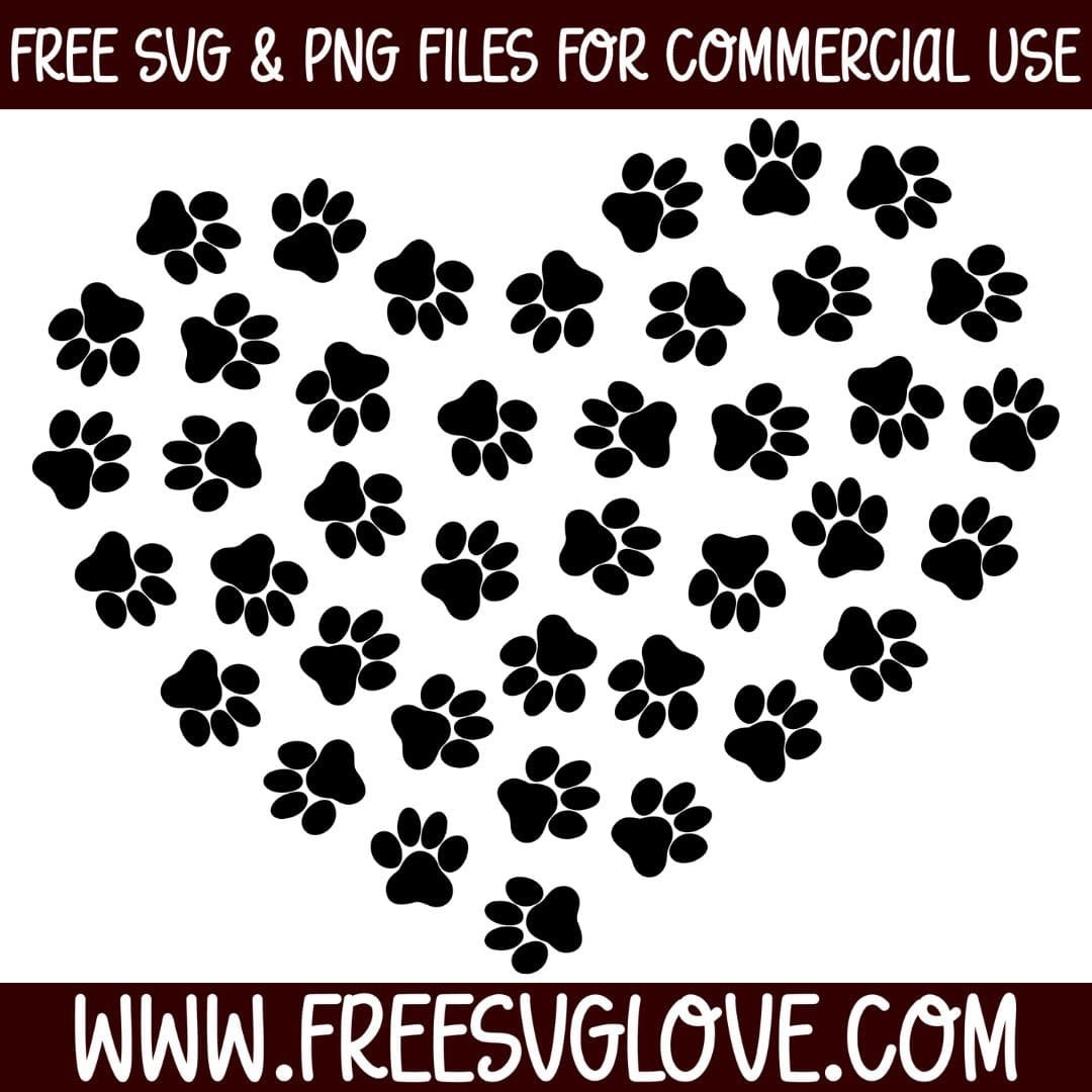 Heart Dog Paw Prints SVG Cut File For Cricut