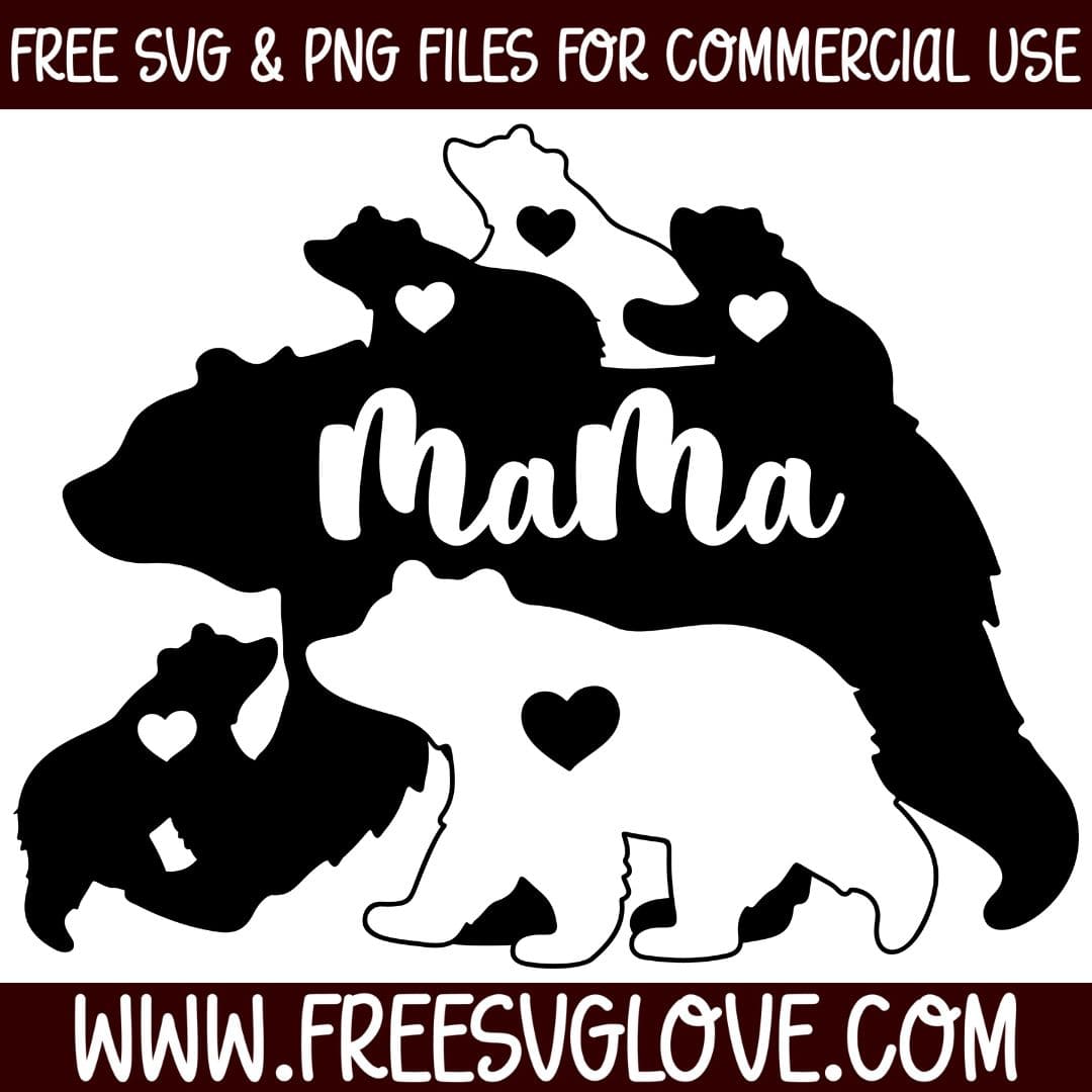 Mama Bear With 5 Cubs SVG Cut File For Cricut