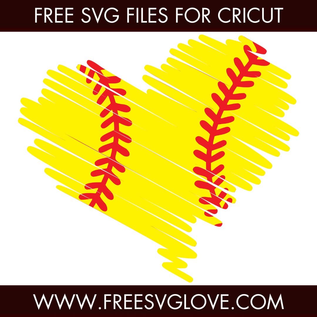Scribble Softball Heart SVG Cut File For Cricut