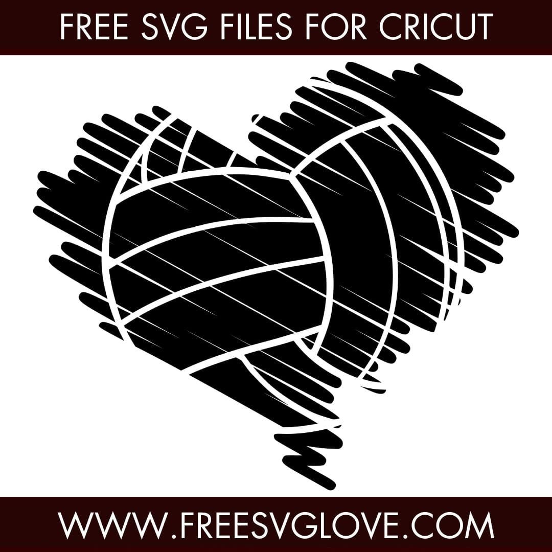 Scribble Volleyball Heart SVG Cut File For Cricut