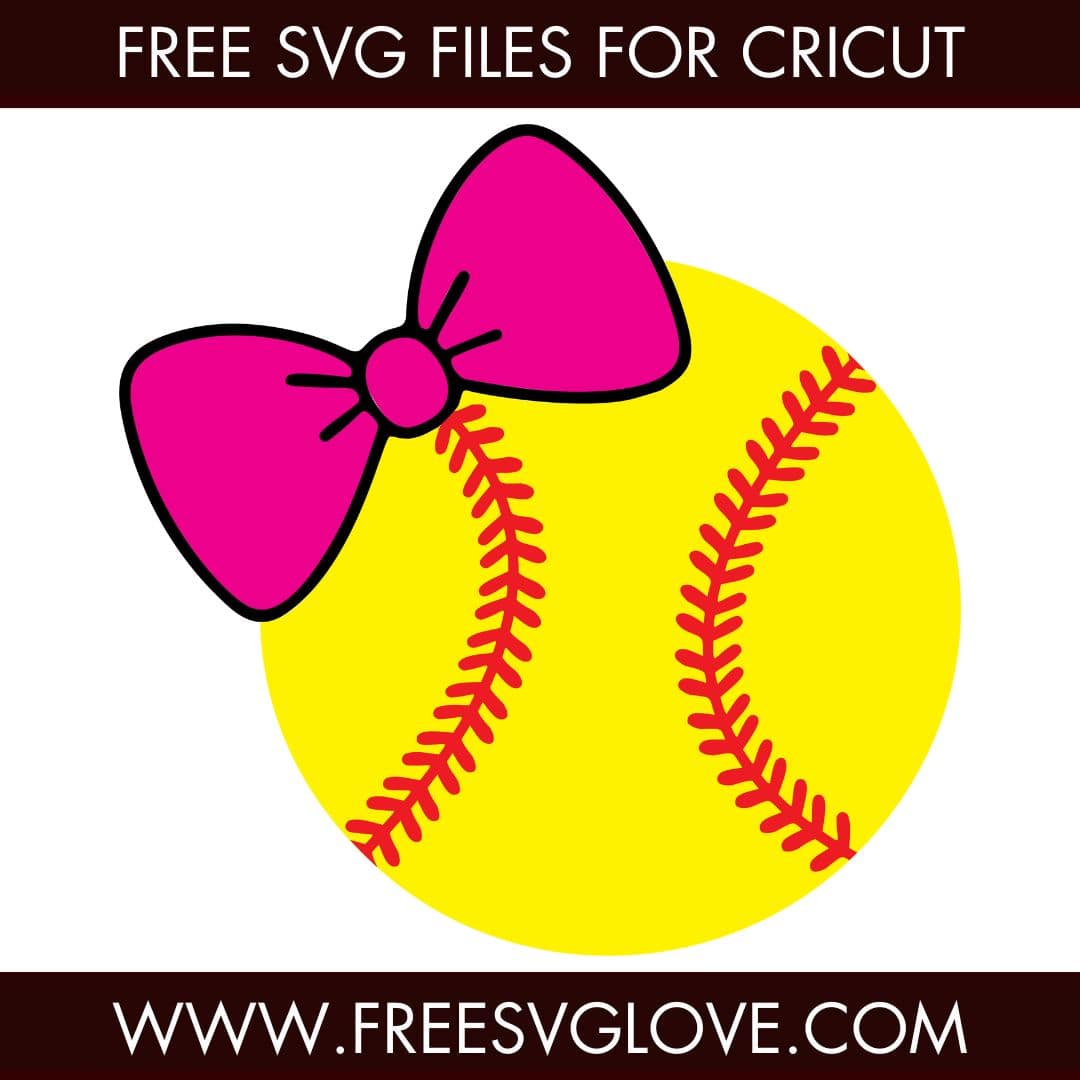Softball With Bow SVG Cut File For Cricut